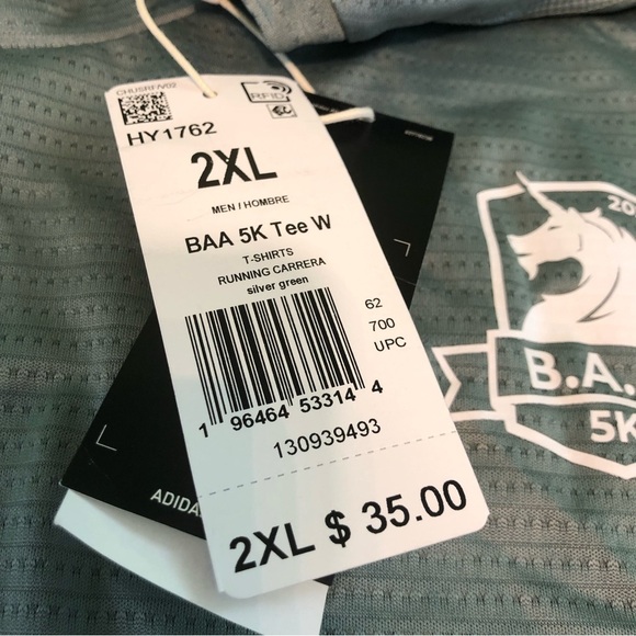 NWT Adidas BAA Boston Marathon 5K 2023 Silver Green Short Sleeve Shirt Mens XL - Picture 5 of 8
